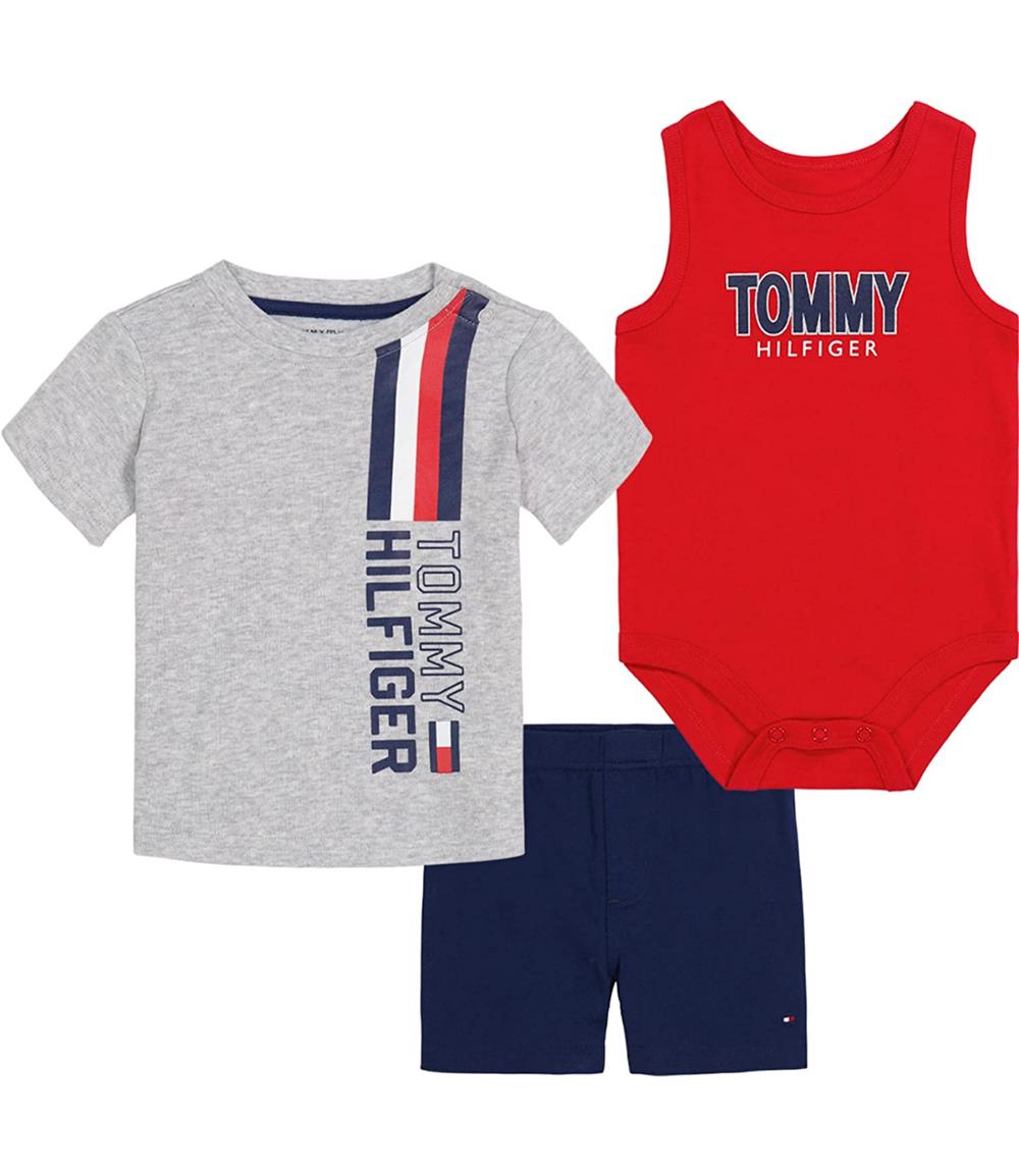 Tommy Hilfiger Boys 0-9 Months 3-Piece Bodysuit Shorts Set