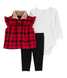 Carters Girls 0-24 Months 3-Piece Plaid Fleece Vest Set