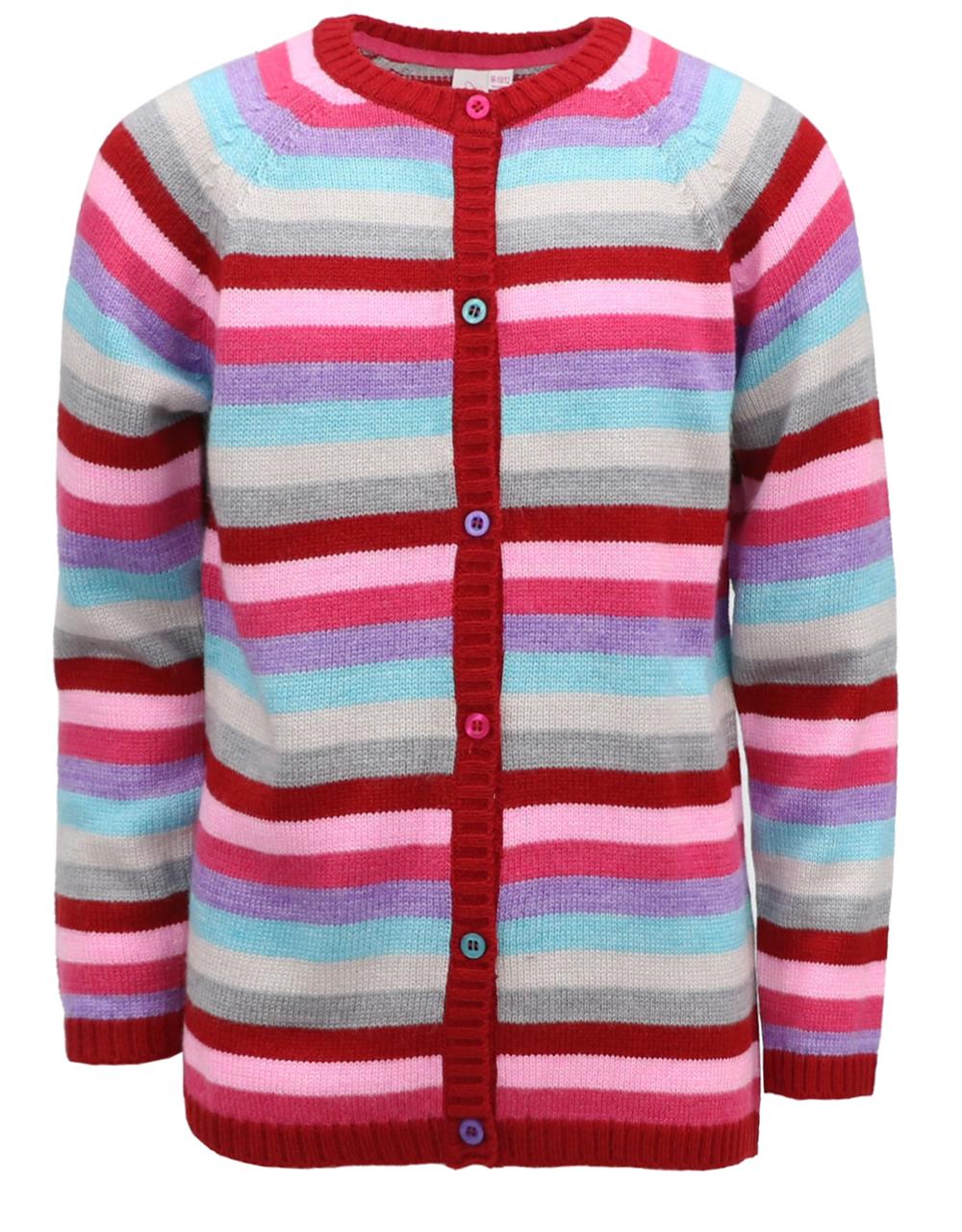 Cyndeelee Girls 2-16 Button Up Color Block Stripe Sweater Cardigan