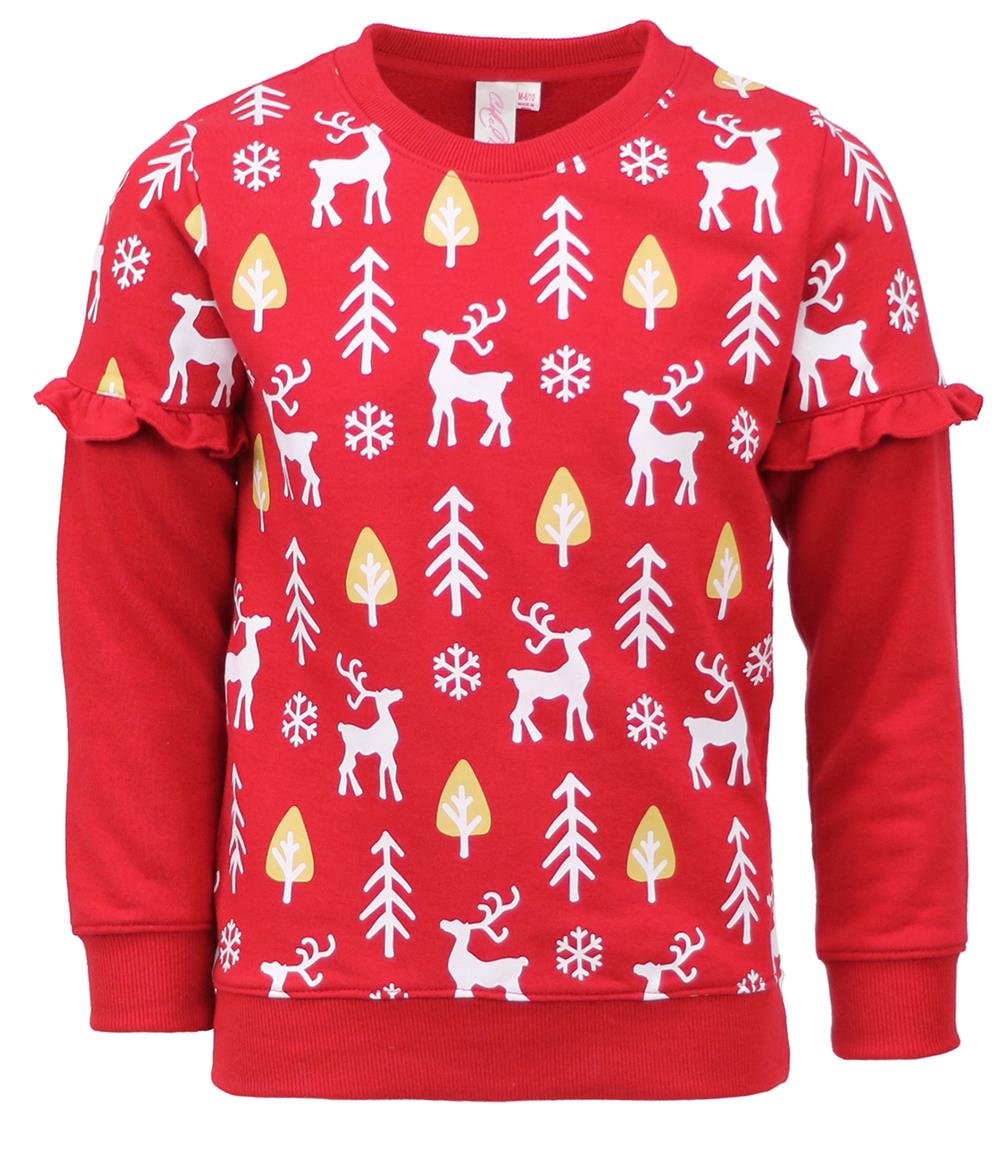 Cyndeelee Girls 2-16 Reindeer French Terry Sweater