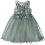 Cyndeelee Girls 4-16 Sleeveless Embroidered Wire Hem Pearl Accent Party Dress