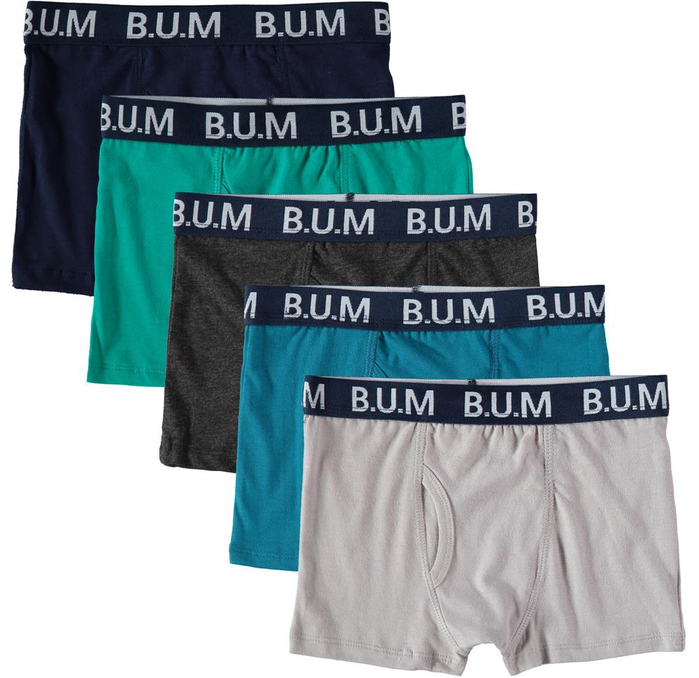 B.U.M. Equipment Boys 8-20 Underwear - Cotton Boxer Briefs (5 Pack) - 8/10  / Teal