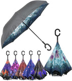 Rain Pro Reverse Folding Inverted Umbrella Windproof UV Protection with C-Shaped Handle