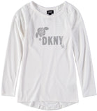 DKNY Girls 7-16 Long Sleeve Hacci Logo Shirt