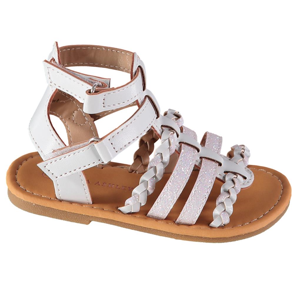 Laura Ashley Toddler Girls Sizes 5-10 Braided Strap Gladiator Sandal with Hook and Loop Closure