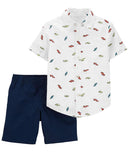 Carters Boys 0-24 Months 2-Piece Car Button-Front Shirt & Short Set