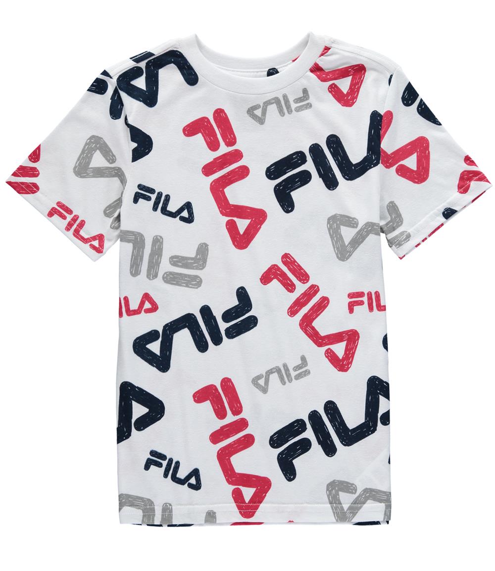 FILA Boys 8-20 Short Sleeve Scattered All Over Print Logo T-Shirt