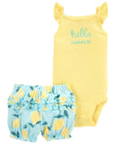 Carters Girls 0-9 Months Lemon Bodysuit Diaper Set