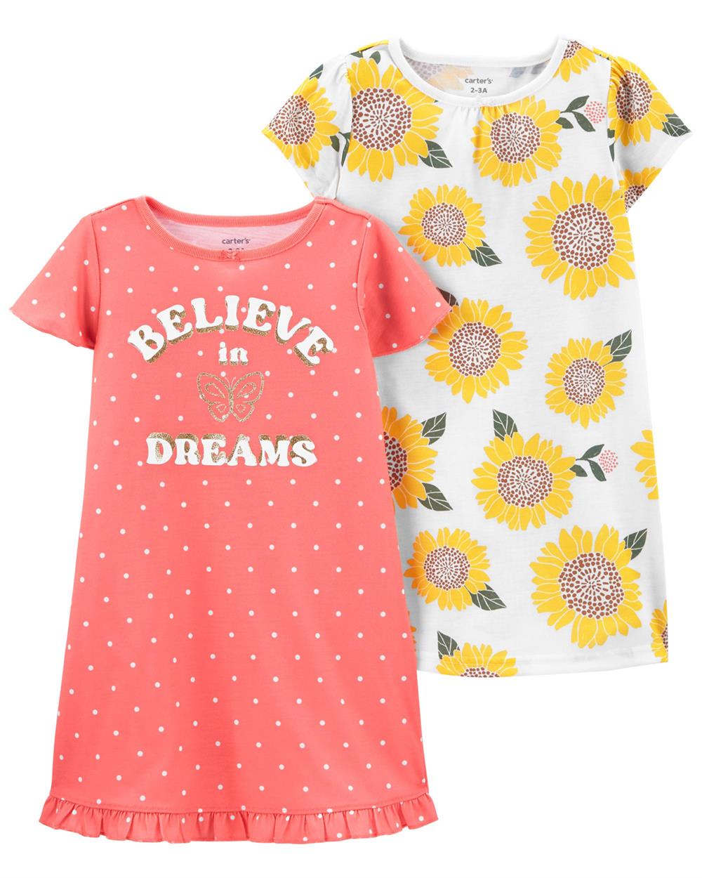 Carters Girls 4-14 2-Pack Sunflower Nightgowns
