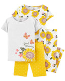 Carters Girls 4-14 4-Piece Sunflower 100% Snug Fit Cotton PJs