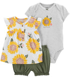 Carters Girls 0-24 Months 3-Piece Sunflower Little Short Set