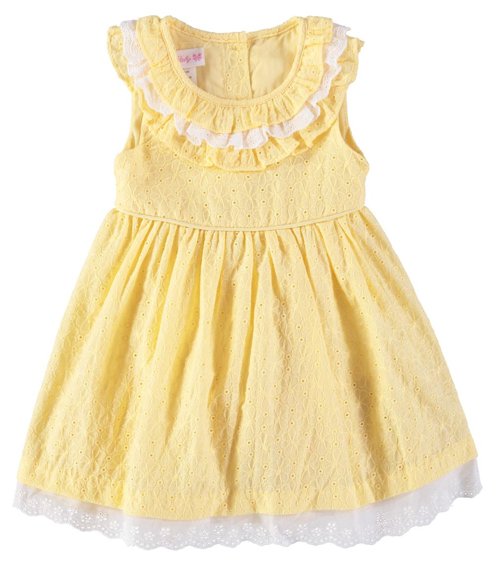 Bonnie Baby 0-24 Months Ruffled Kimberly Eyelet Dress - 0-3 Months / Yellow