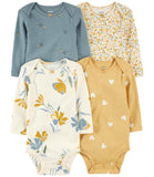 Carter's Girls 0-24 Months 4-Pack Long-Sleeve Bodysuits