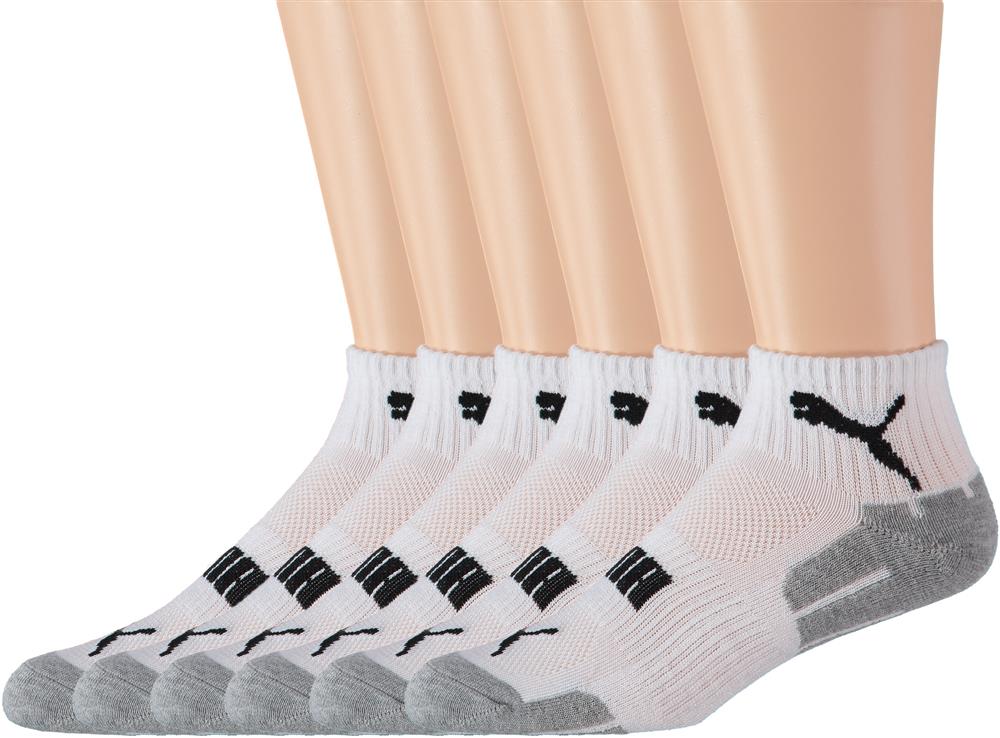 Puma Cushion Quarter Crew Sock - 6 Pack - 5-6.5 / White/Grey