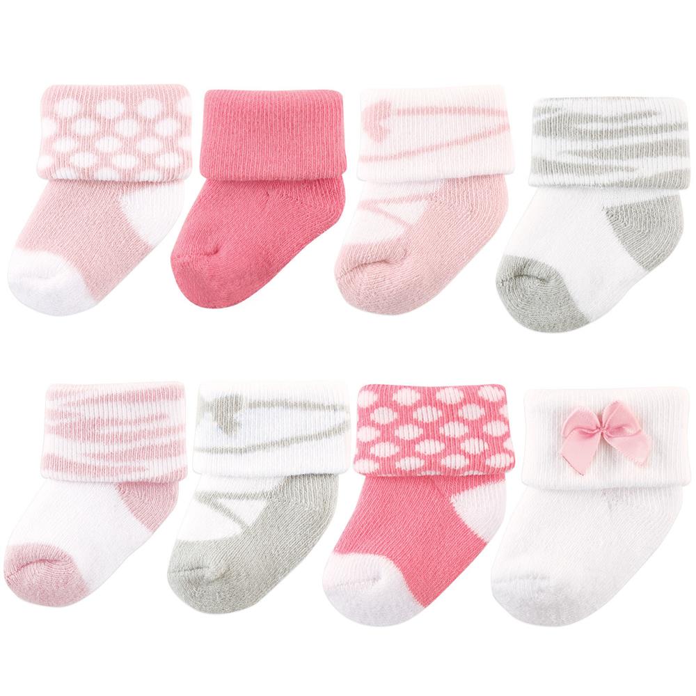 Luvable Friends Baby Newborn Girls 8 Pack Cotton Terry Sock