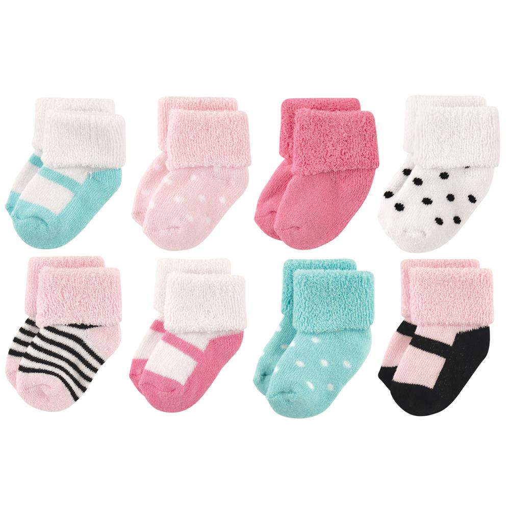 Luvable Friends Baby Newborn Girls 8 Pack Cotton Terry Sock