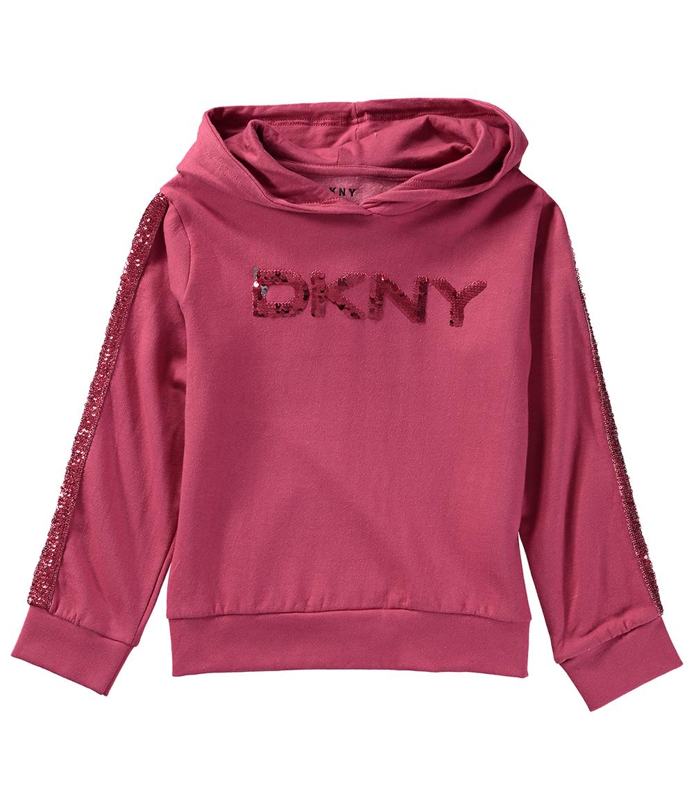 DKNY Girls 4-6X Long Sleeve Pullover Flip Sequin Hooded Sweatshirt