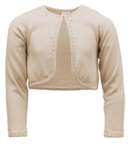 Cyndeelee Girls 12-24 Months Long Sleeve Beaded Scallop Sequin Trim Cotton Shrug