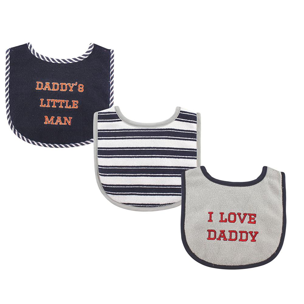 Luvable Friends Baby Cotton Drooler Bibs with Fiber Filling, Mommy/Daddy 3-Pack, One Size